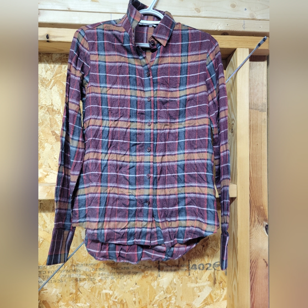 BeachLunchLounge NWOT Plaid Flannel Button Down Long Sleeve Shirt Size XS